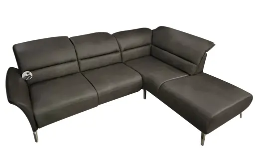 Ecksofa Dunkelgrau, Leder - 253x200 cm